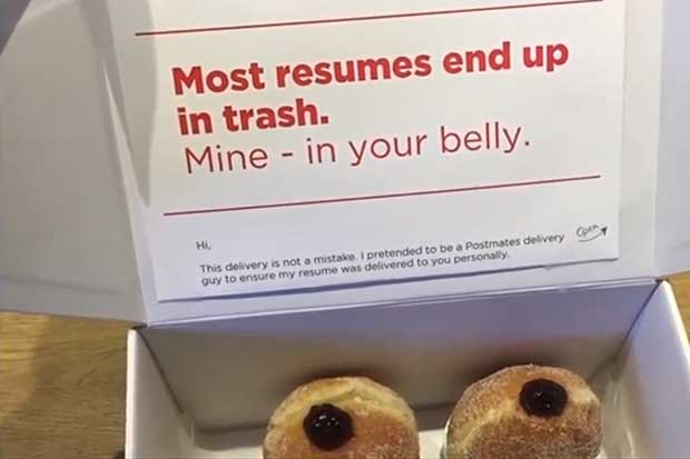 Man posing as delivery person hides resume in box of donuts